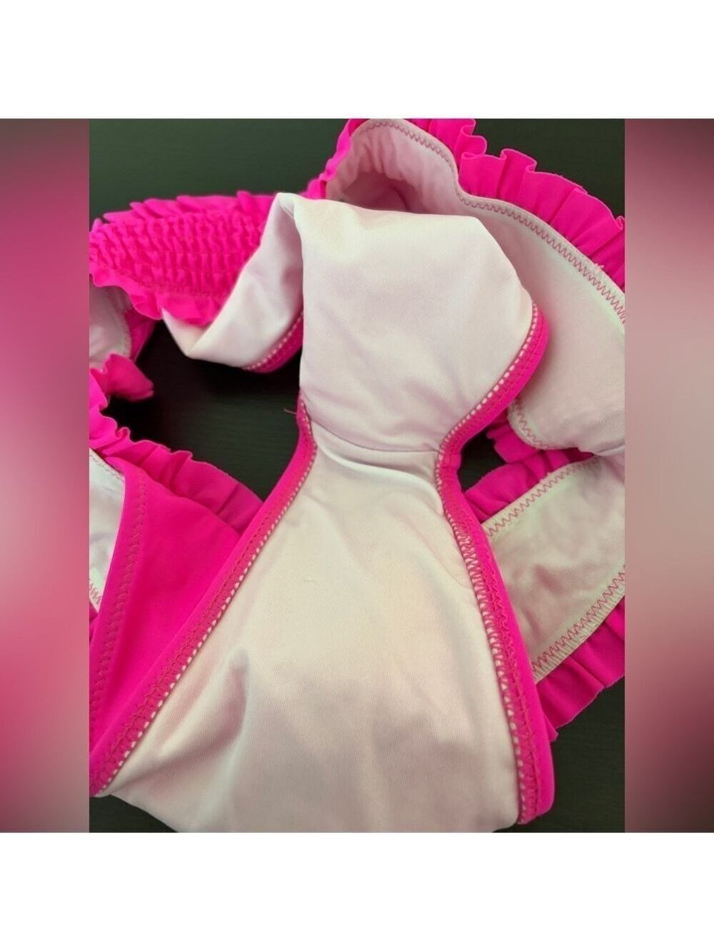 Beachsissi Womans Bikini Bottom Pink Medium Solid Ruffles Pull On Size L NWT - Picture 3 of 3